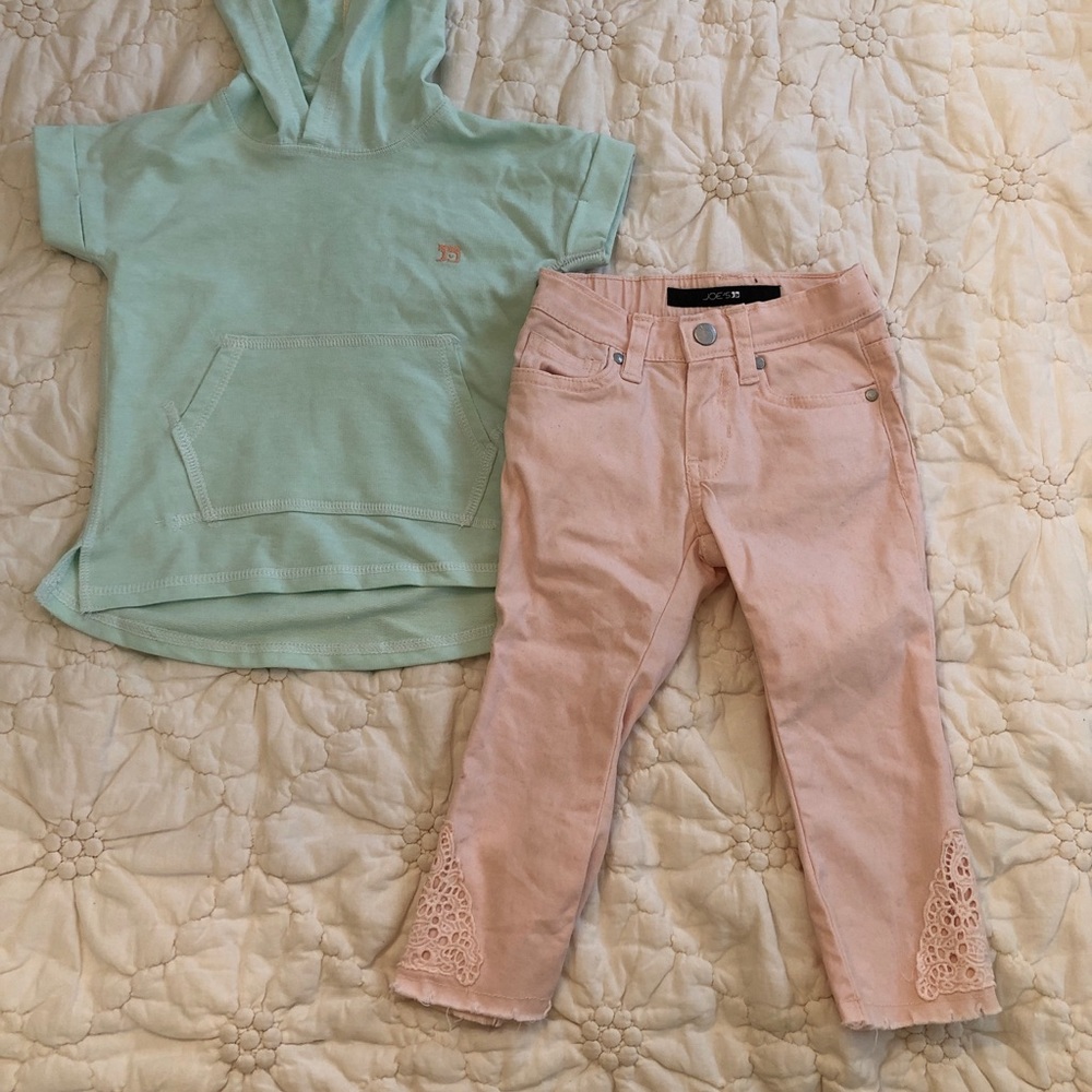 Toddler girl Joe’s Jeans pink jeans and top
